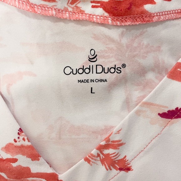 Cuddl Duds White Coral Beach Scape V Neck Sleeveless Midi Dress Large Palm Trees - Picture 10 of 11